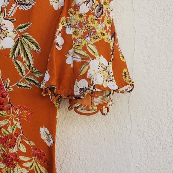 NICHOLAS Orange Floral Godet Mini Dress - Picture 5 of 8